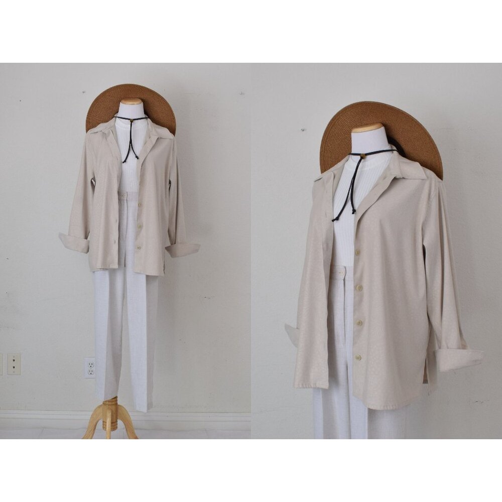 Vintage 90s Beige Floral‎ Shirt Long Sleeves